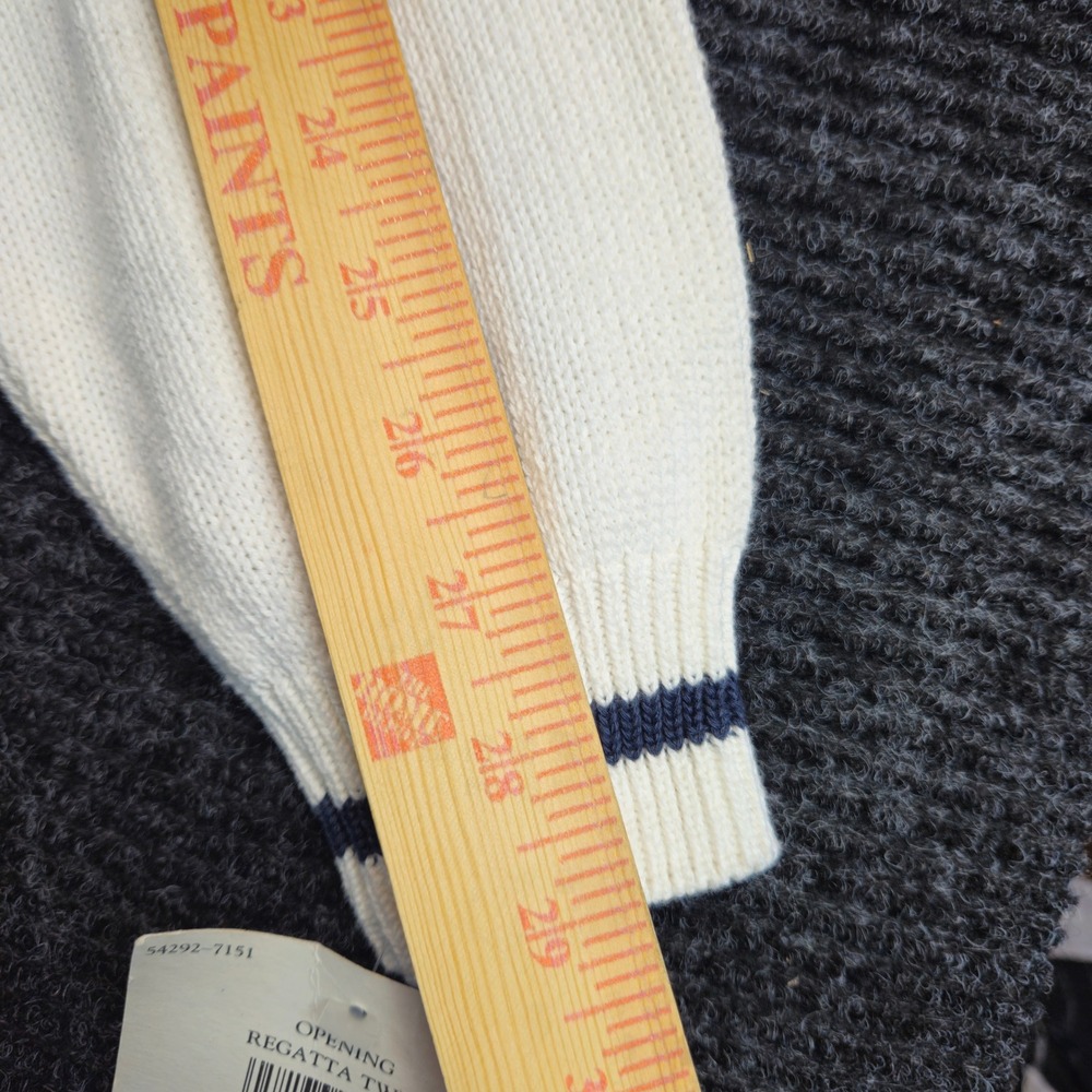 Dockers Womens Cardigan L White Navy Trim Cable Knit Gold Button Sweater USA VTG - Picture 10 of 12